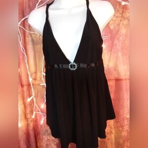 Forever 21 Black Halter Camisole with Decorative Belt